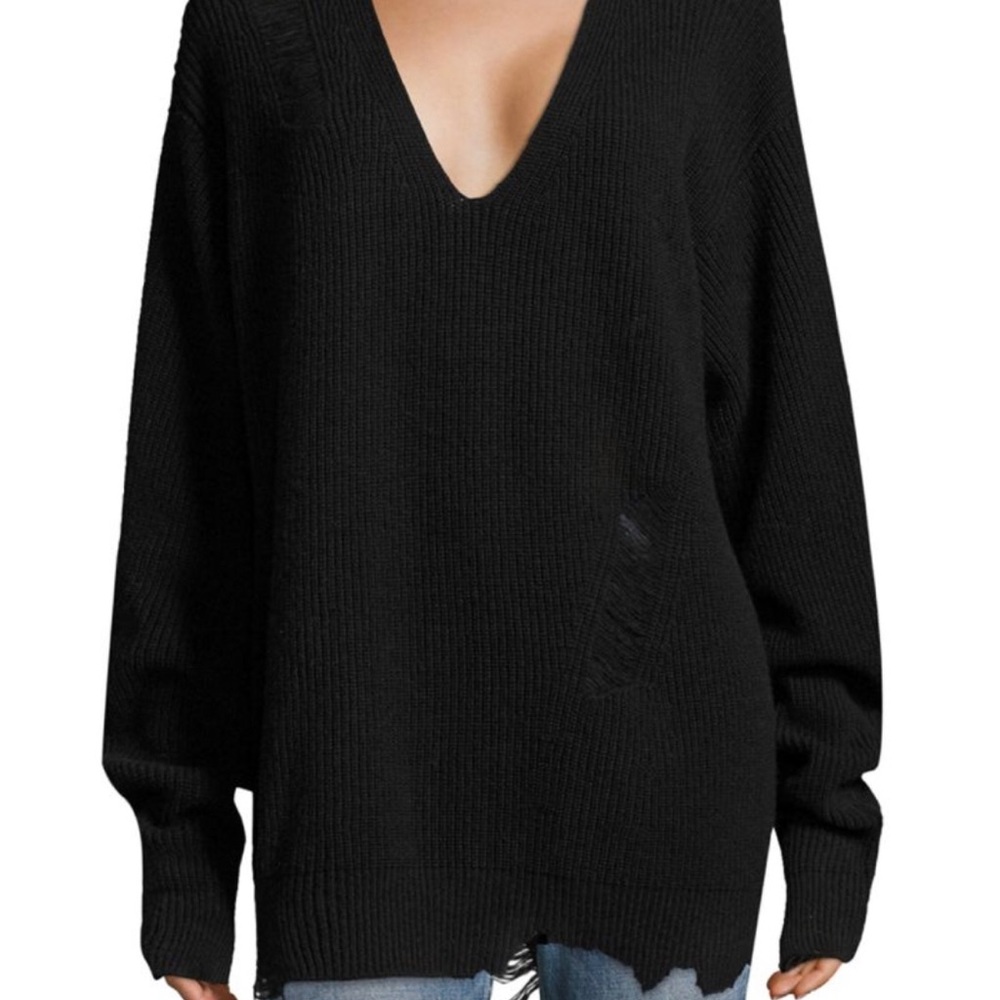 Black thick distressed sweater